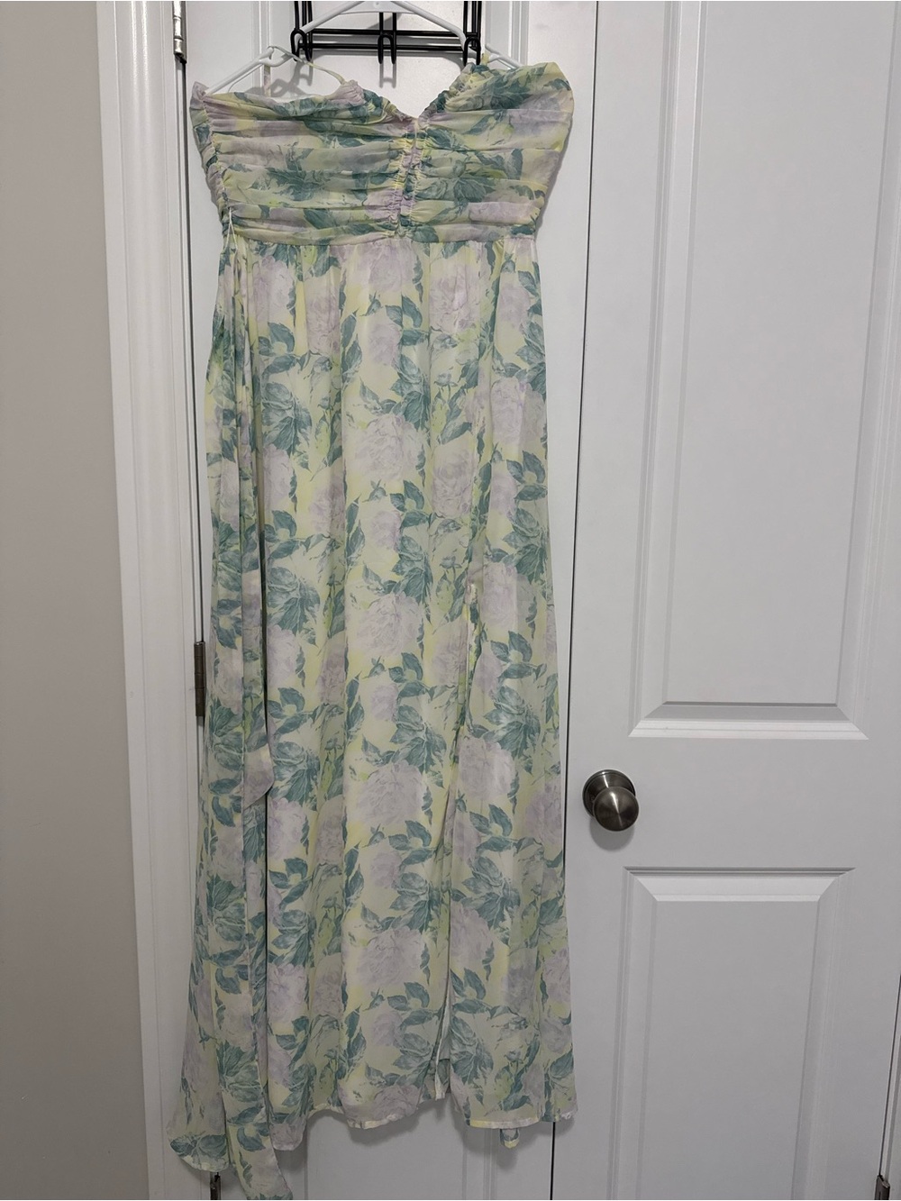 Lulu's Pastel Floral Strapless Maxi Dress - Yellow, Green, Pale Pink
